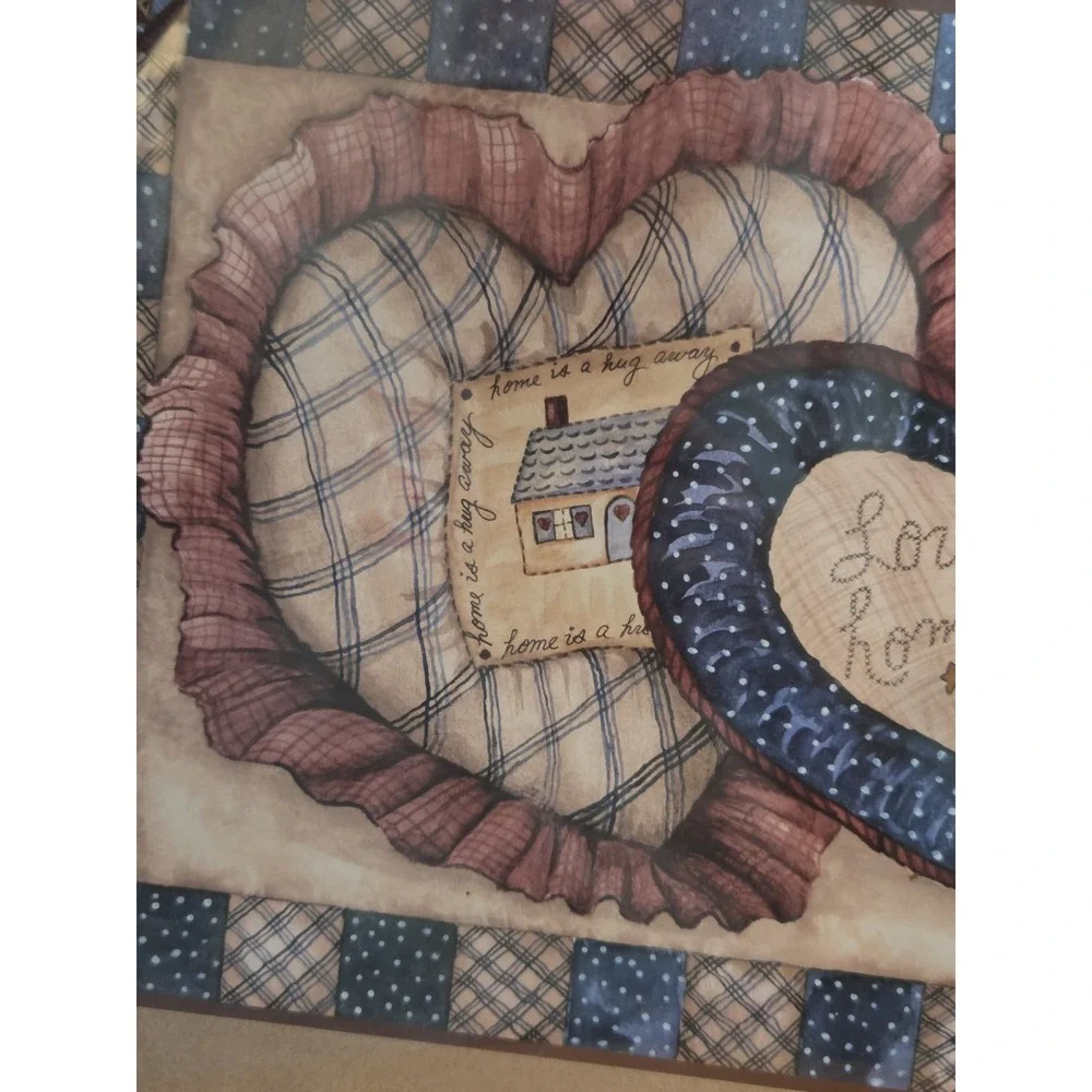 Home Interiors Country Hearts  Wood Framed Print 80s Vintage Cottagecore